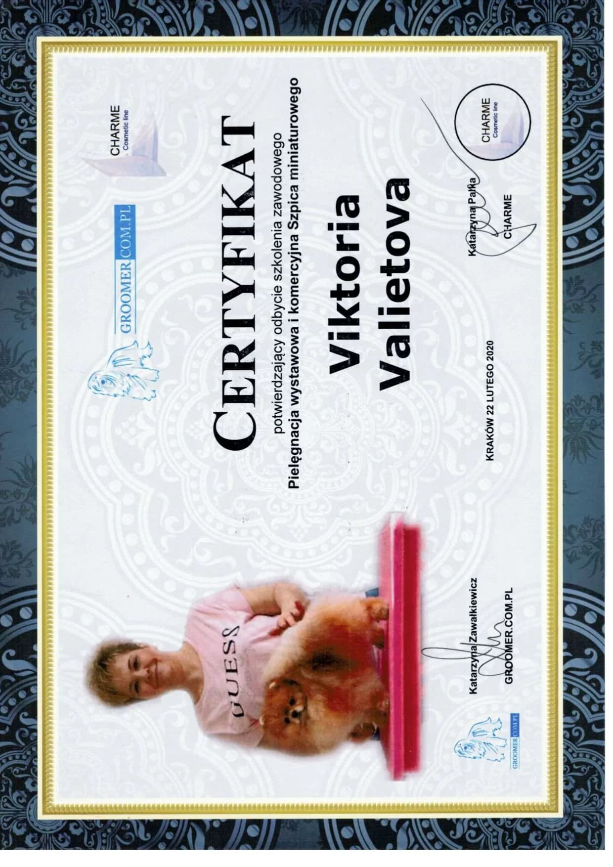 Miniature Spitz Show & Commercial Grooming Certificate - Groomer.com.pl, Krakow 2020