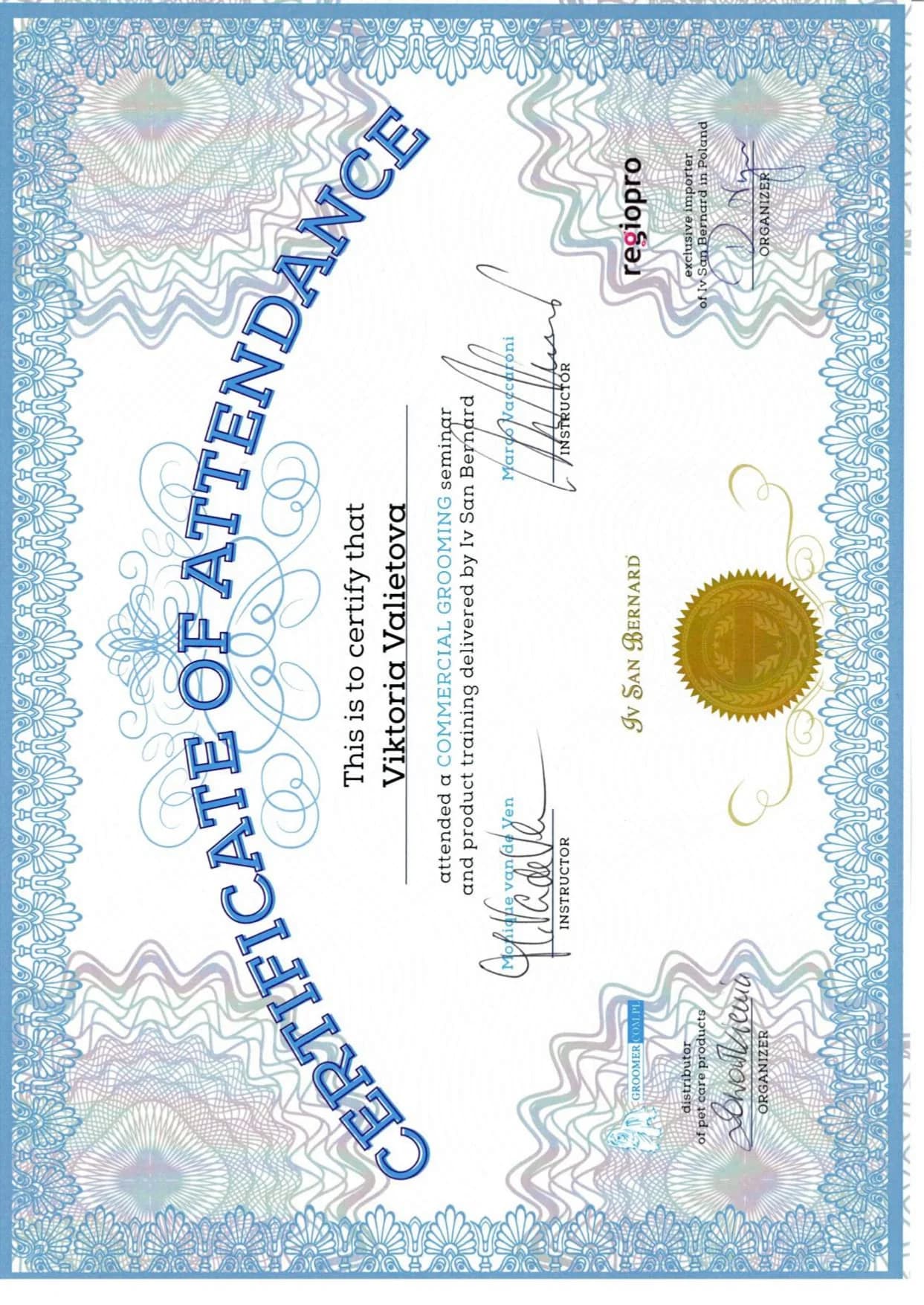 Professional Dog Grooming Certificate 13 - Vickie's Certification from Recognized Grooming Institution