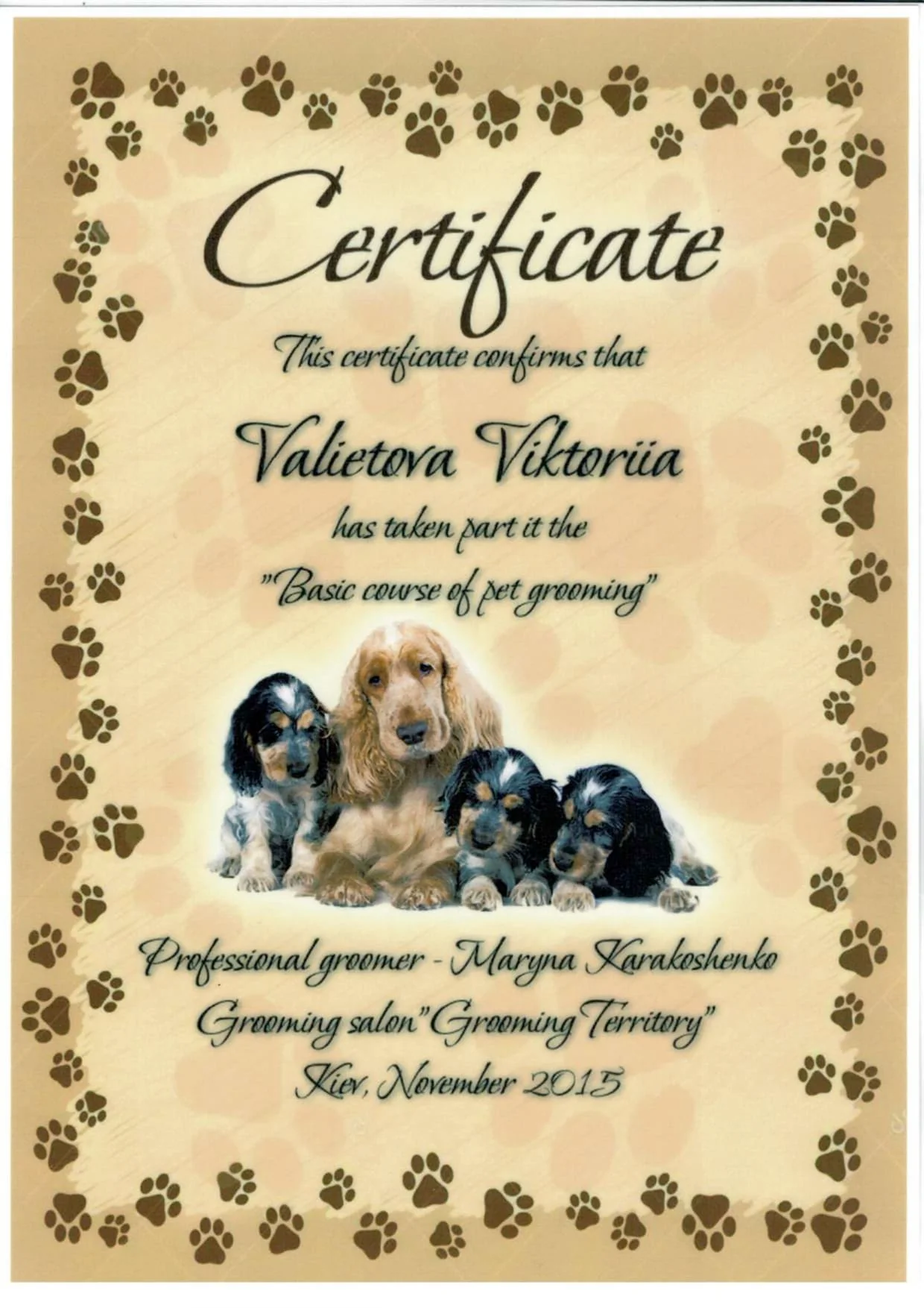 Basic Course of Pet Grooming Certificate - Grooming Territory, Kyiv 2015